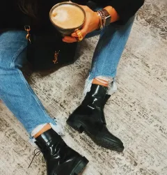 Low-heeled Thick Heel 34-43 Casual Low-top Women's Boots With Front Ties - Black - View 1