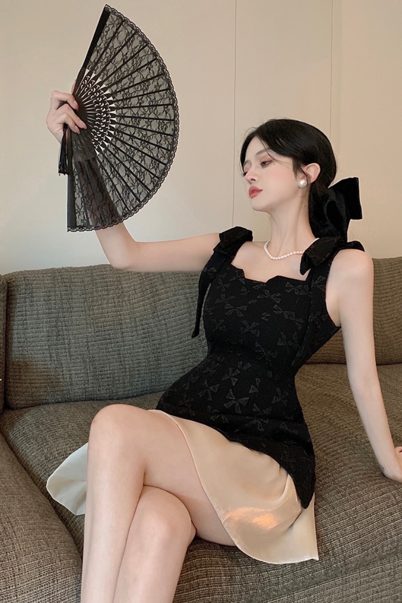 Hepburn Style Suspenders Women's New Collocation Waist Dress