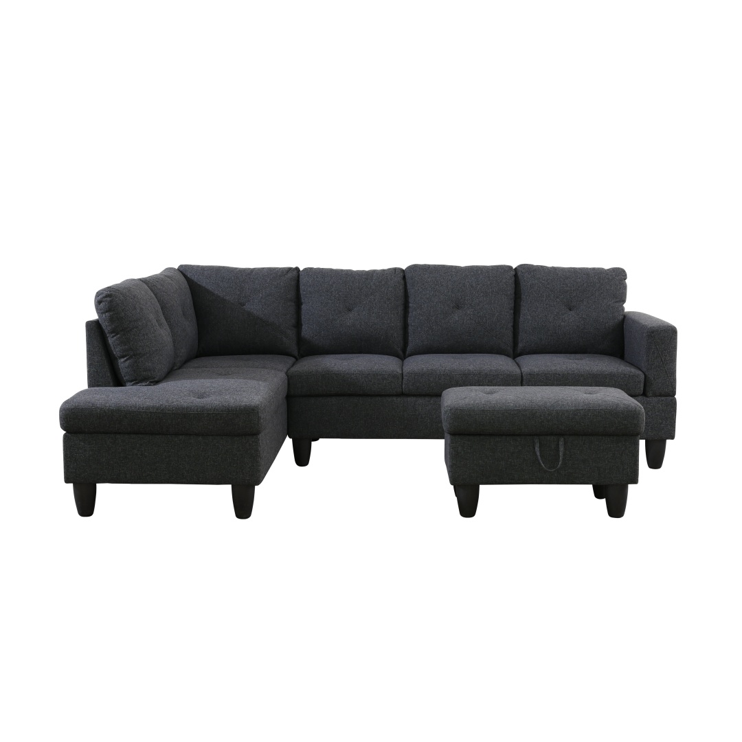 Pickup Only--Black Grey Linen Living Room Sofa Set
