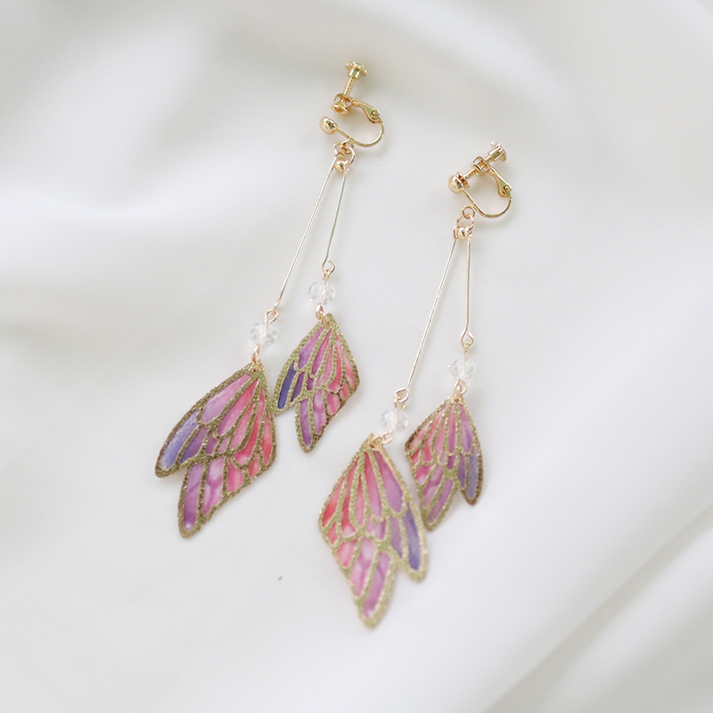Gold Edge Cutout Gradient Cloth Wings Butterfly Earrings