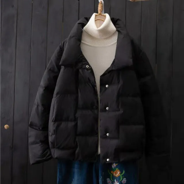 Baseball Uniform Thin Padded Jacket Women's Stand up Collar Padded Jacket Black - Shop at LoveMi