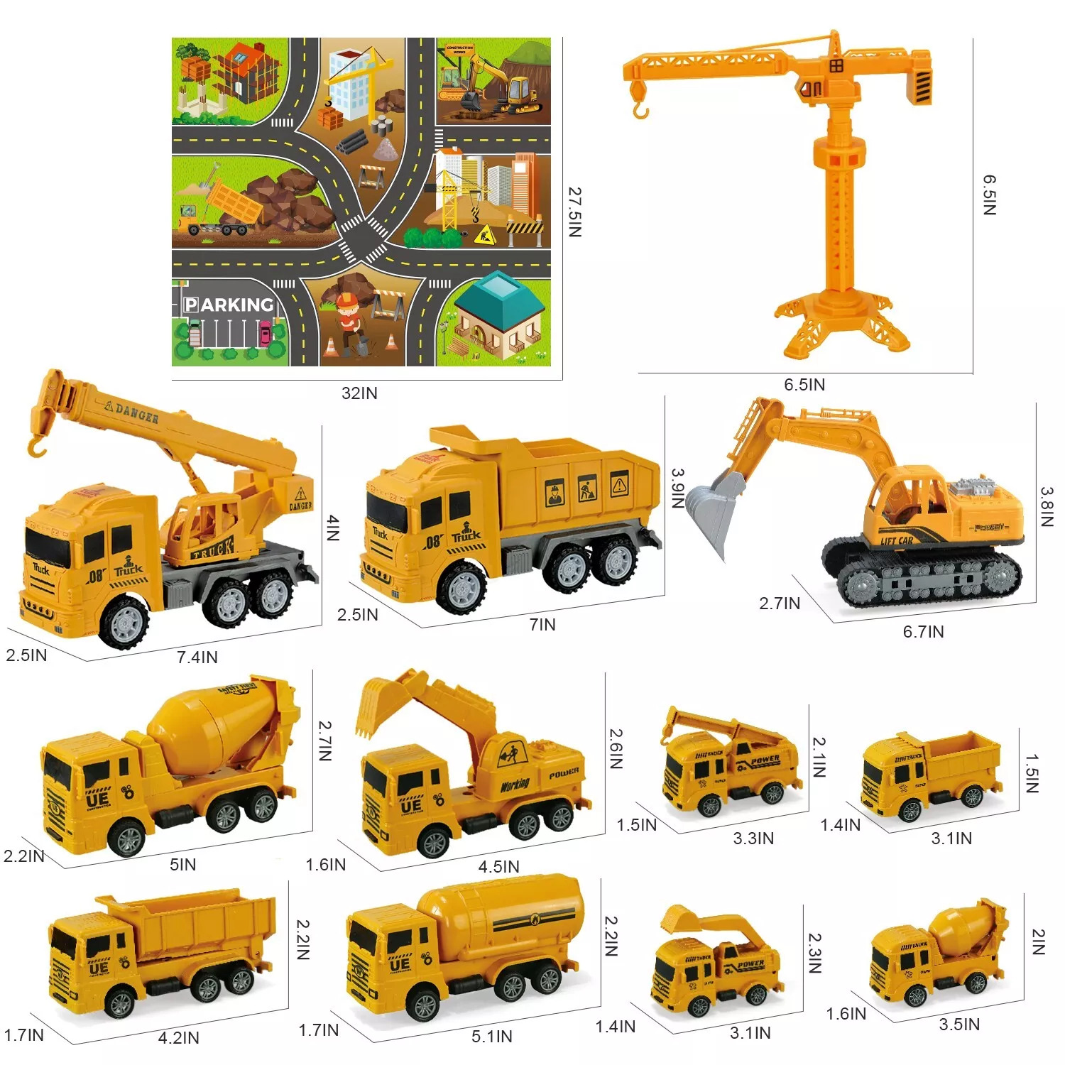 Jiakora  Construction Vehicles Toys Set With 32 27 Inches Play Mat,Toy Gift Kid 5