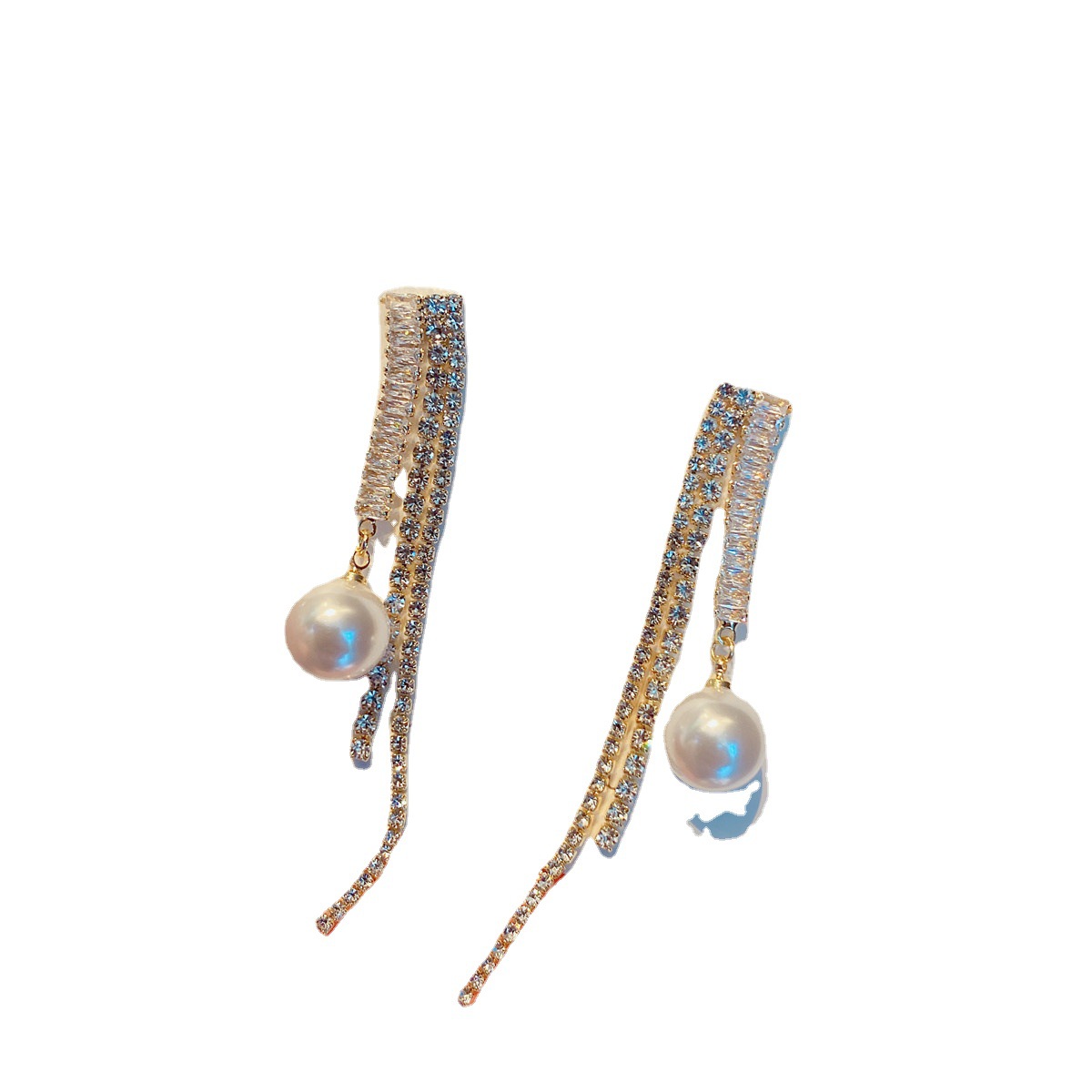 Micro-inlaid Zircon Women's Geometric Pearl Zipper Earrings