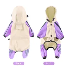 Big Dog Raincoat Cape-style Reflective Stripe Pet - Color Matching Purple - View 1