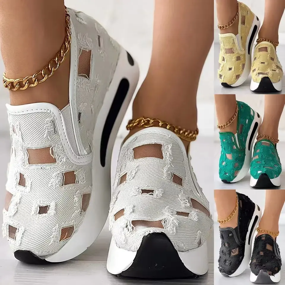 Hollow Out Canvas Shoes 6cm Heel Height Casual Fashion
