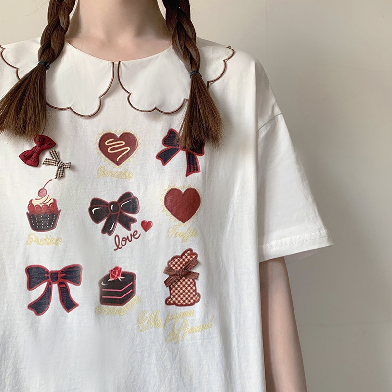 Sweet And Cute Printed White Short Sleeves