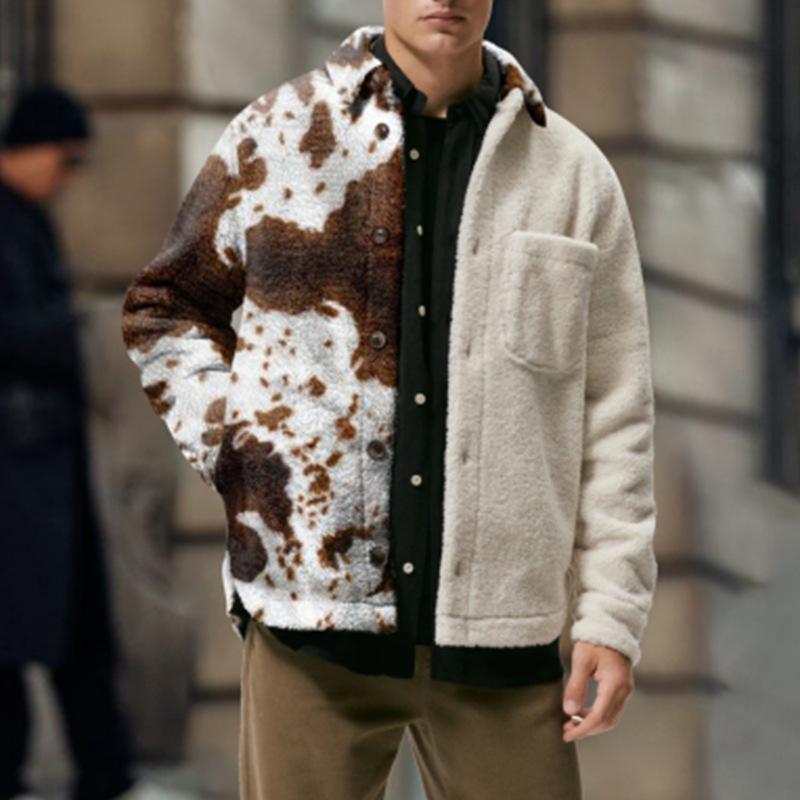Men's Casual Fluffy Coat Printed Wool