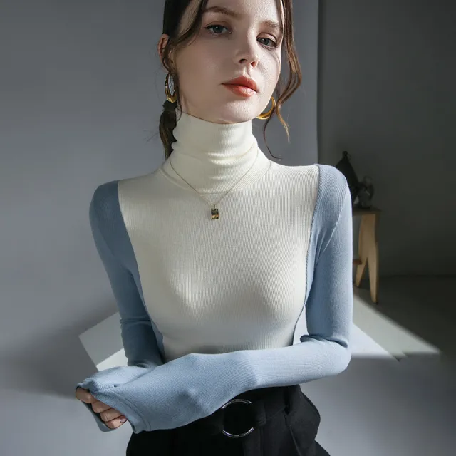 Foreign style Top up Turtleneck Bottoming Shirt M Blue - Shop at LoveMi