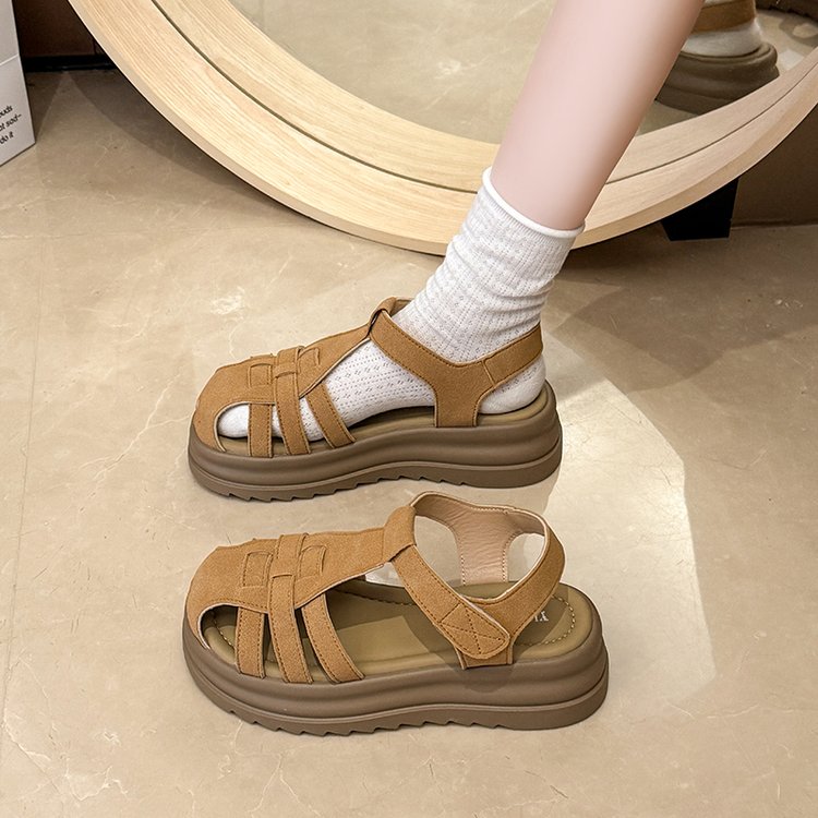 Women Closed Toe Sandals Summer Outdoor Hollow Woven Pig Cage Thick Sole Maternity Roman Slides