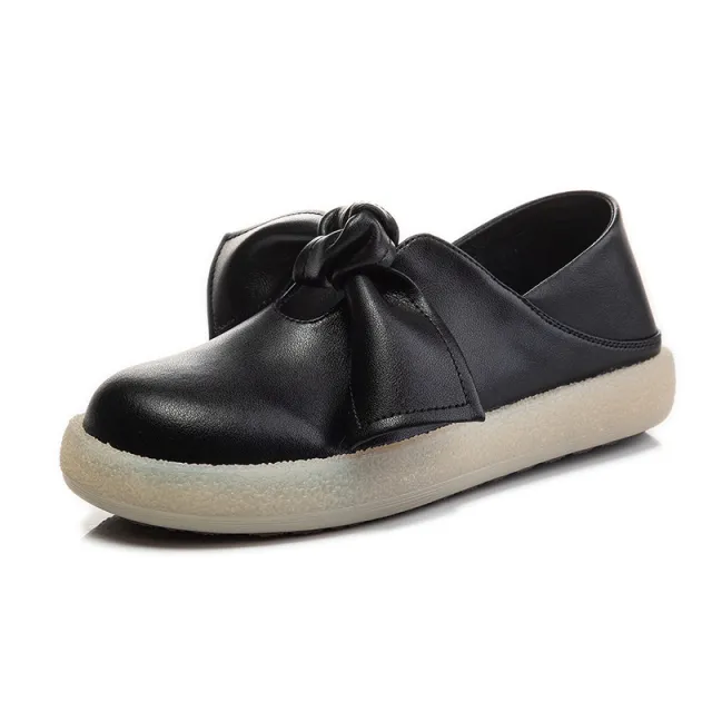 Bowknot Autumn Soft Leather Flat One Pedal Casual Single Shoes Women's Trend Black - Shop at LoveMi