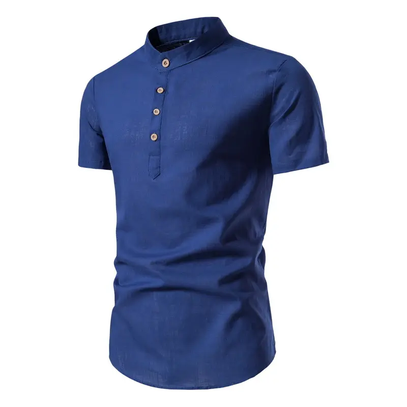 Cotton And Linen Half Open Men's Shirt