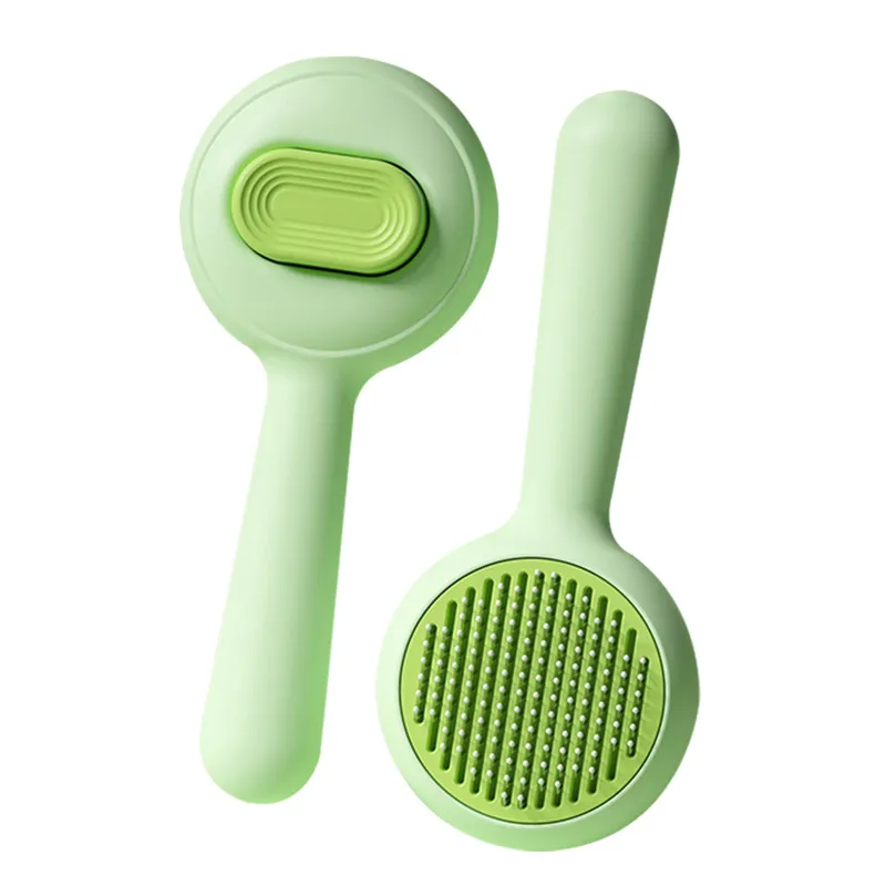 Cat Brush Remove Hair Pet Hair Removal Comb For Cats Non-slip Grooming Brush Stainless Steel Dog Combs Brushes Cat Accessories - Green