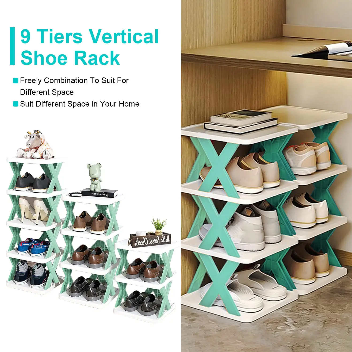 1Pc 9Tier Narrow Entryway Shoe Rack For Entrydoor Plastic Vertical Shoe Organizer Space Saving Free Standing Shoes Storage Shelf Closet Hallway