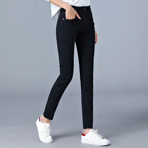 Women's High Waist Jeans Stretch Tight Feet Black - Shop at LoveMi