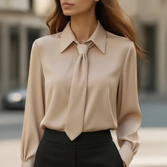 Women's Solid Color Long Sleeve Classic Shirt Machine Washable Versatile Top For Casual & Office Wear Khaki - Shop at LoveMi
