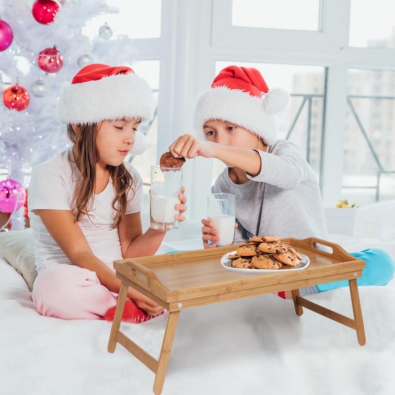 Bamboo Wooden Bed Tray Table With Folding Legs Portable Breakfast Serving — image 2