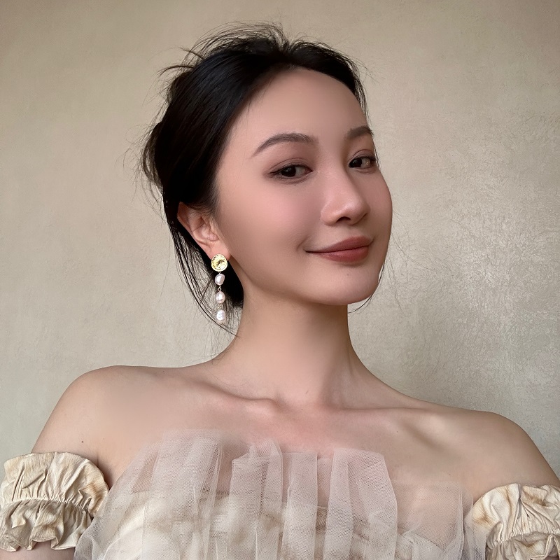 Pearl Gold Coin Spliced Metal Long Earrings