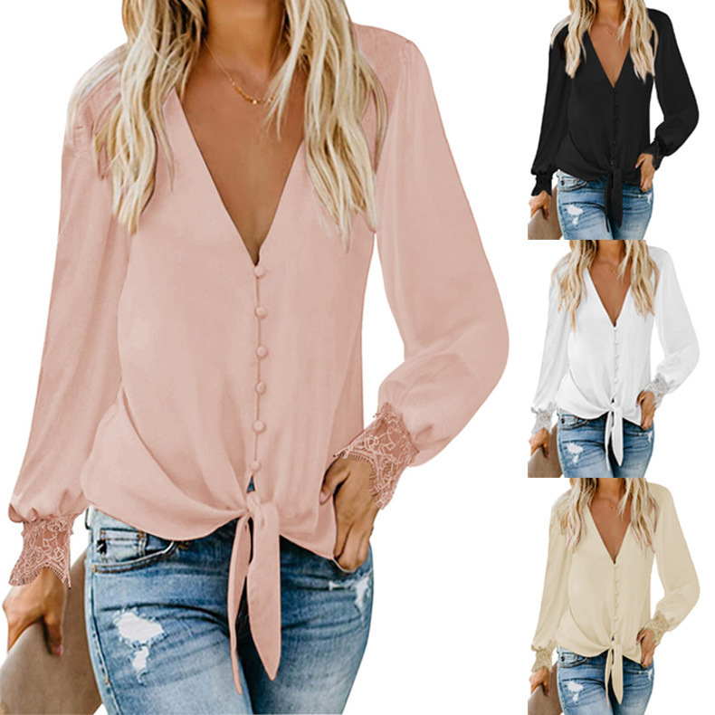 Women's Lace Panel Long Sleeve Loose Top