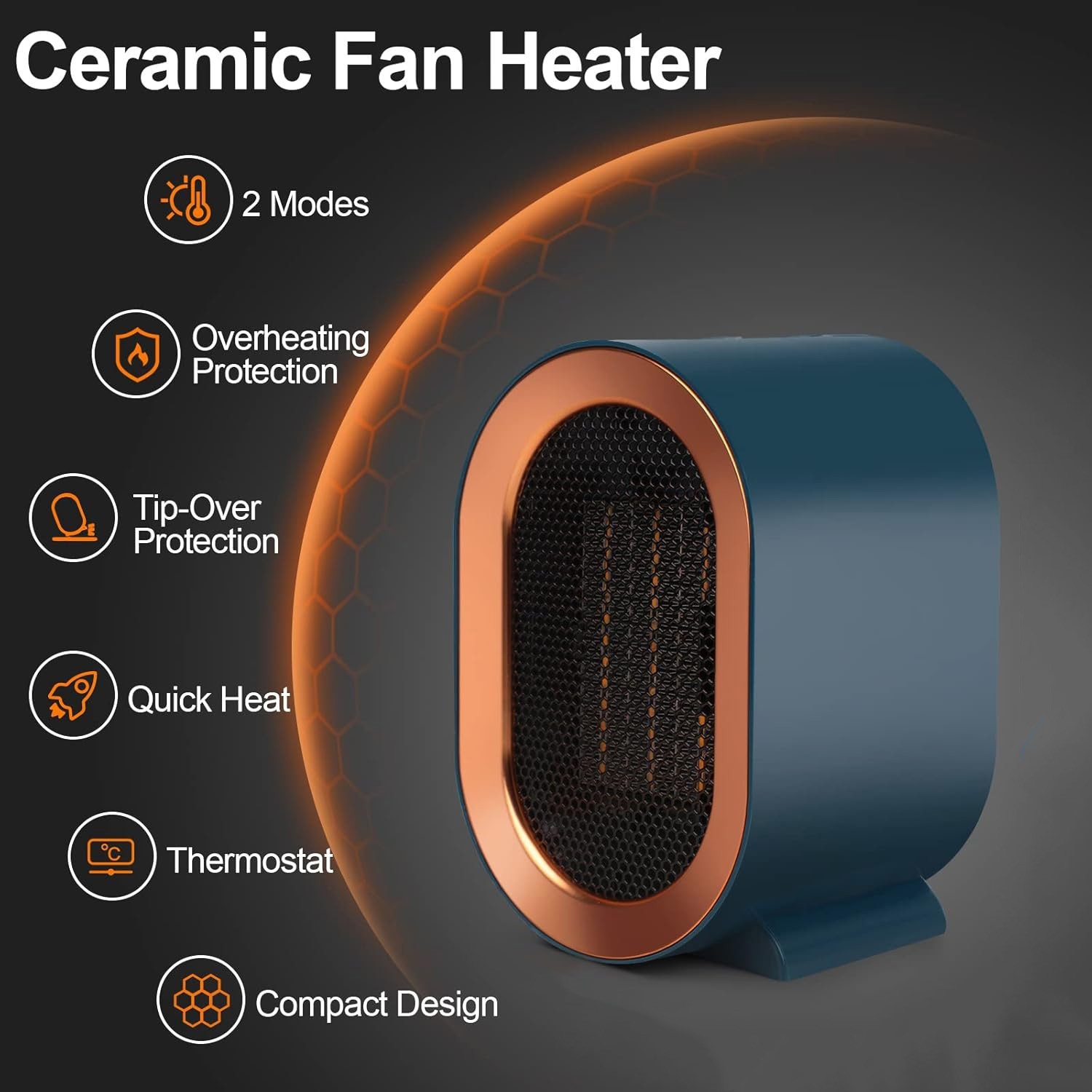 White 1200W Electric Space Heater Low Energy Ceramic Fast Heating Fan Portable — image 6
