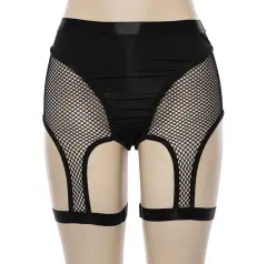 Trendy Hollow Fishnet Stitching Temptation Panties - Black - View 1