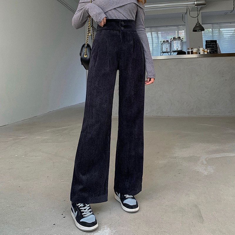 Women's Corduroy Straight Loose Wide leg Pants Black - Shop at LoveMi