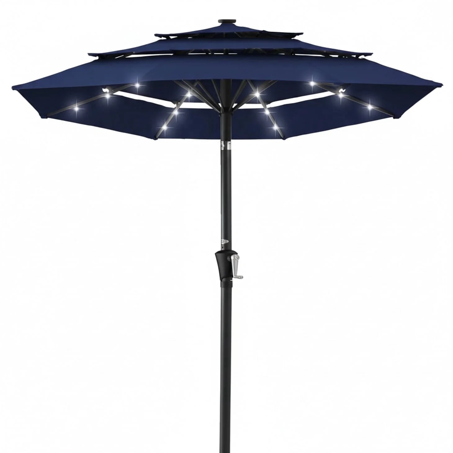 3-layer Solar Courtyard Shade Umbrella, Equipped With 32 LED Lights, And Adjustable Tilt Angle
