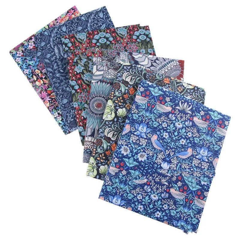 Cotton Cloth Head Deep Blue Series Bird Forest Cotton Fabric - 6Colors 50X50Cm