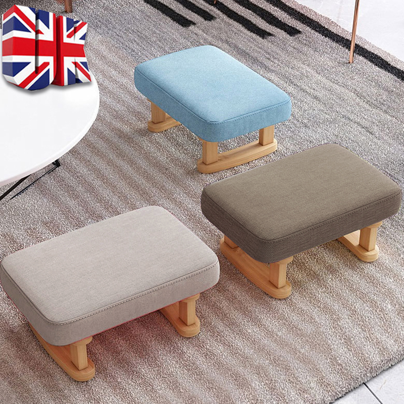 Small Wood Footstool Footrest Pouffe Foot Stool Padded Ottoman SeatBench