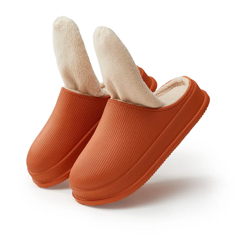 Men's And Women's Waterproof Warm Thick Bottom Non-slip Cotton Slippers - Caramel-42Or43