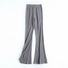 Slim Short Long Sleeved T Shirt Women Highwaist Flared Trousers - Grey - View 1
