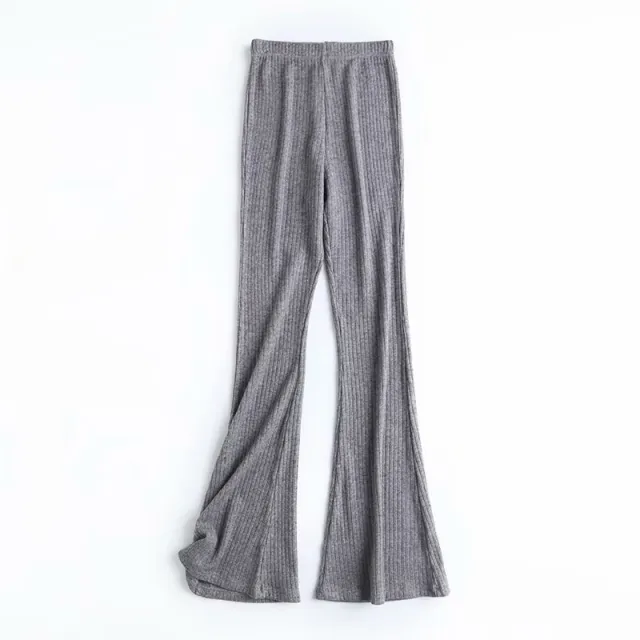 Slim Short Long Sleeved T Shirt Women Highwaist Flared Trousers Grey - Shop at LoveMi