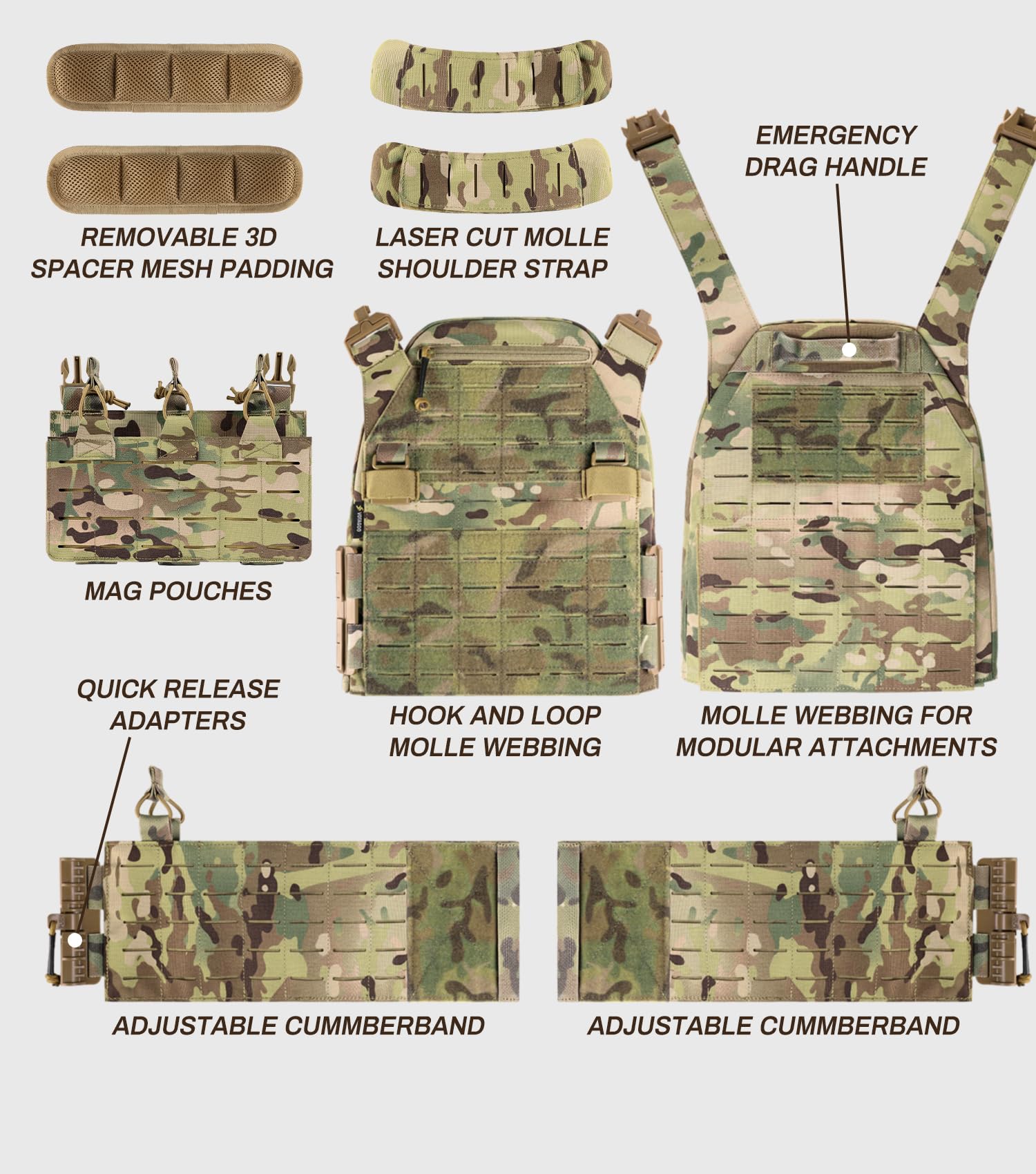 Quick Release Tactical Airsoft Vest - Breathable & Weighted. High-Strength & Wear-Resistant Material: The VOTAGOO tactical vest is made of high quality nylon, an heavy duty fabric that resists wear, stress, and tearing. Designed to perform in diverse comb