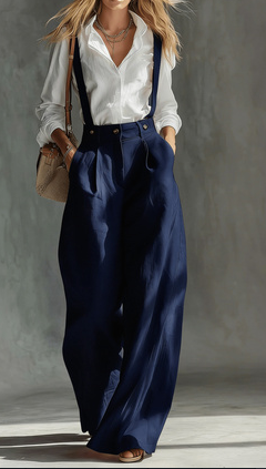 Versatile Solid-color Wide-leg Trousers Suspender Pants