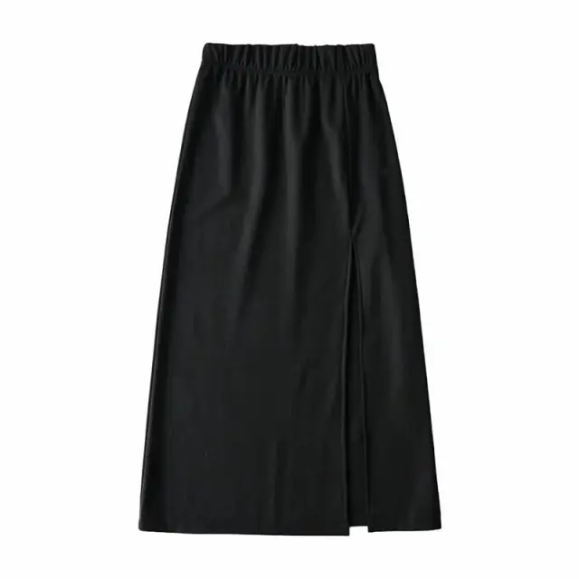 Women's Solid Color High Slit Mid Length Bag Hip Skirt Black - Shop at LoveMi