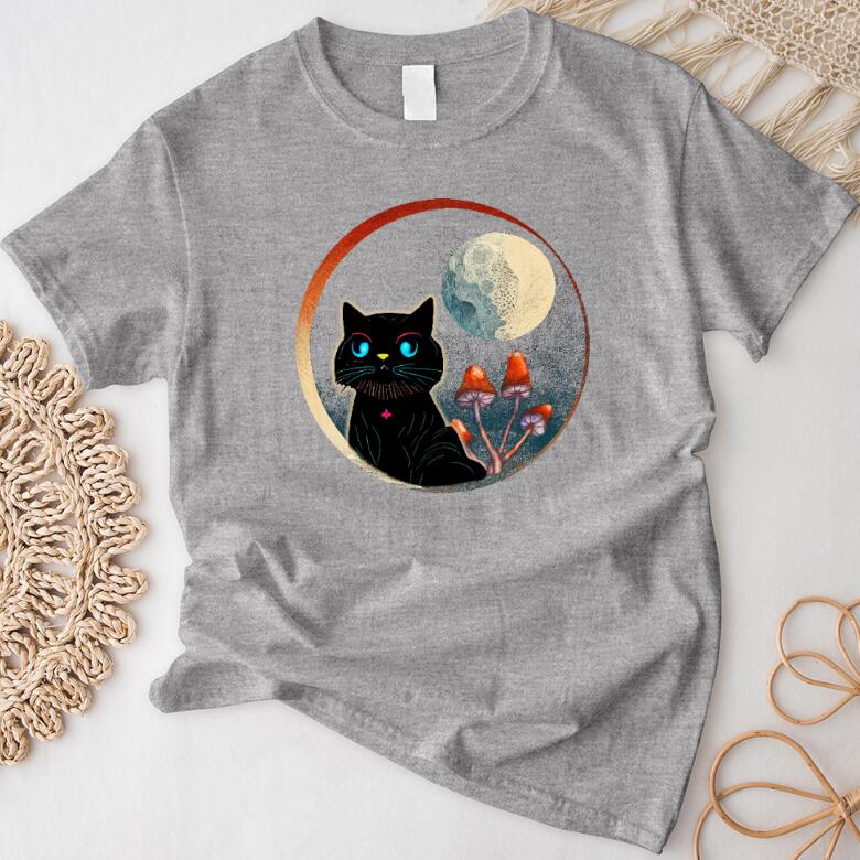 Title 3, Camiseta Moon Cat Europeia e Americana, gola re...