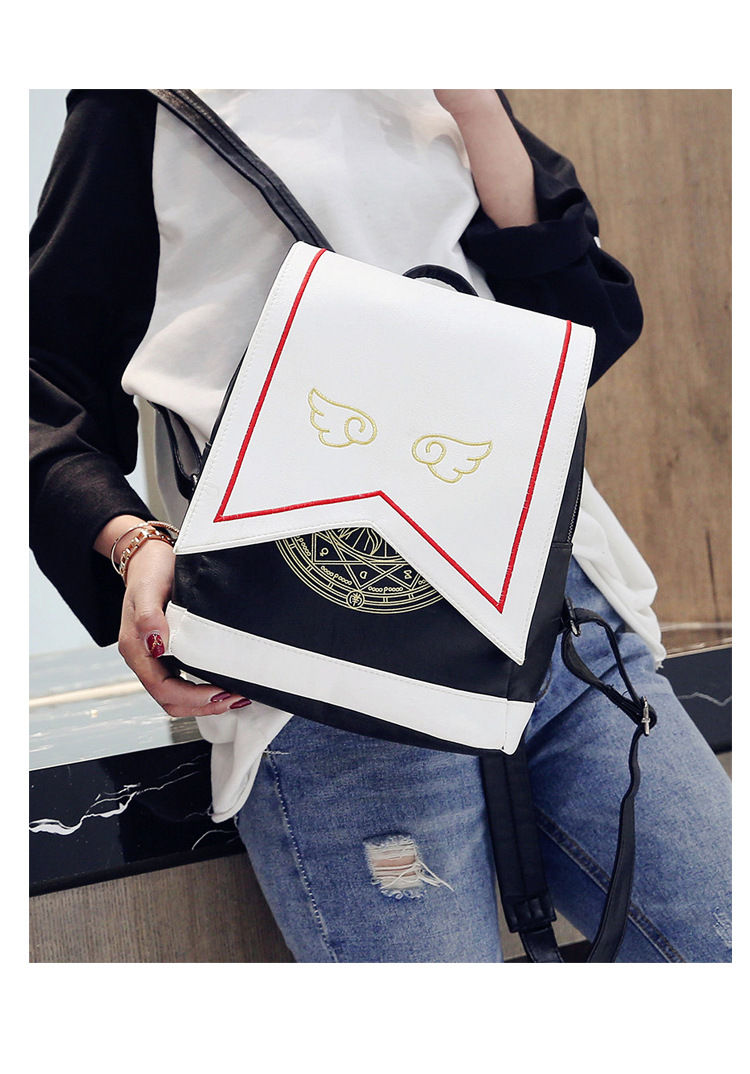 Cartoon Student Cute Embroidered Wings PU Backpack — image 1