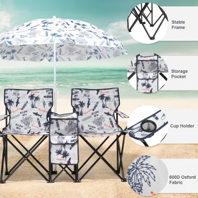 59x19.6x31in, Coconut Tree Pattern, Fishing Chair With Parasol, Camping Chairs