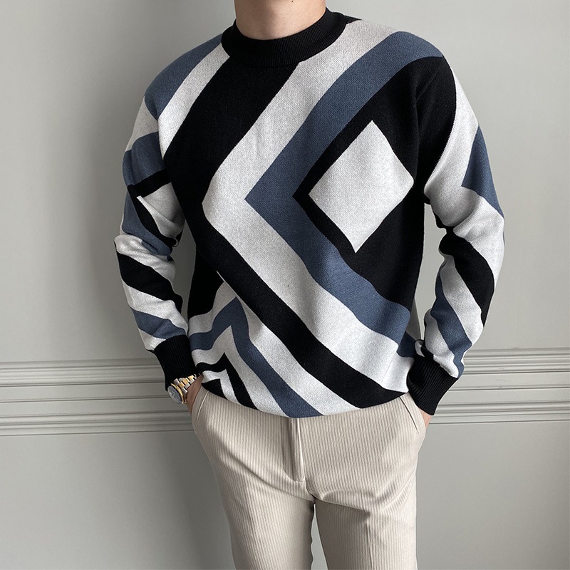 Personalized Trend Loose Round Neck Knit Shirt Men's Tops