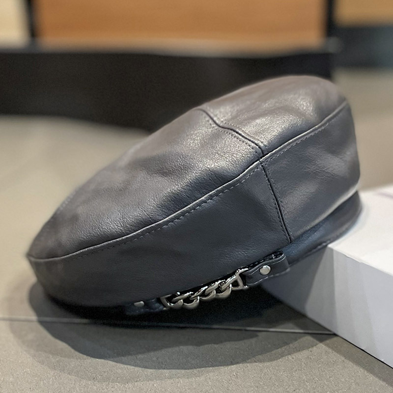 Women's All Match Chain PU Leather Beret Hat