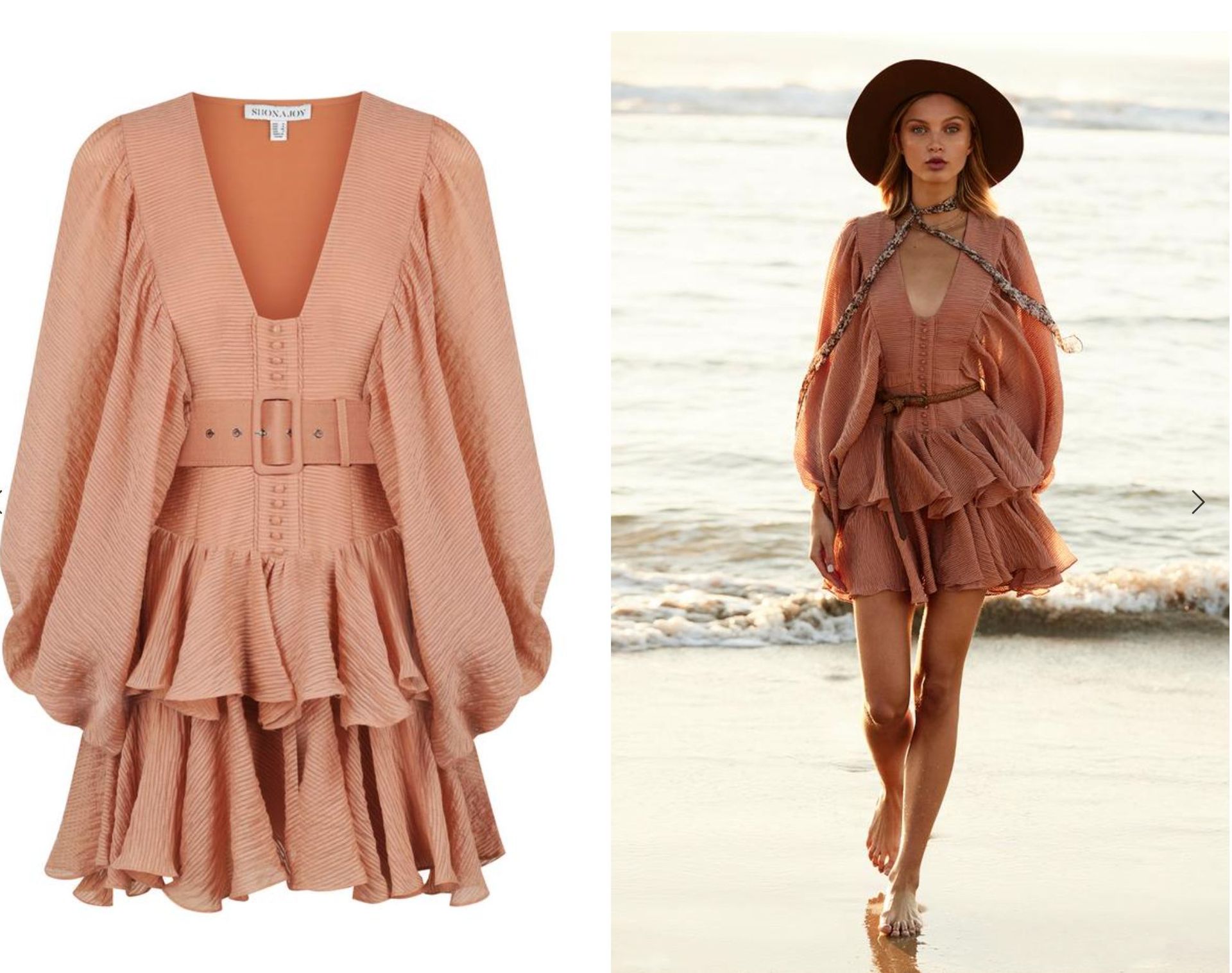 Fake Lantern Sleeve Layered Ruffled V-Neck Dress