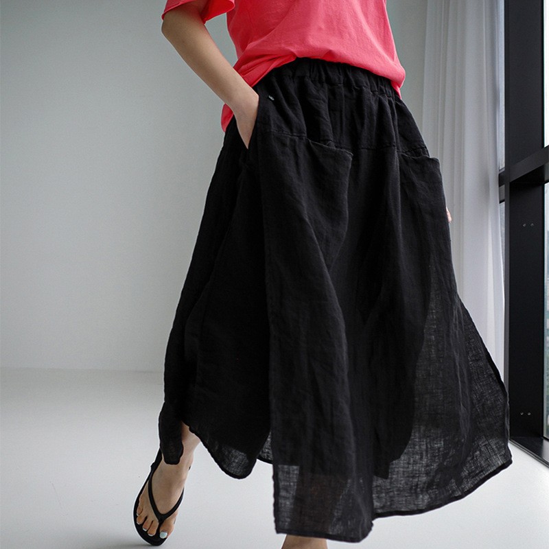 Title 4, Culottes de lino con abertura grande para mujer