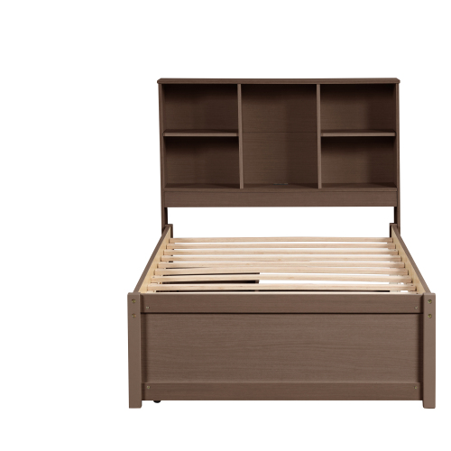Modern Twin Size Bed Frame With Built-in USB Port On Bookcas view 3