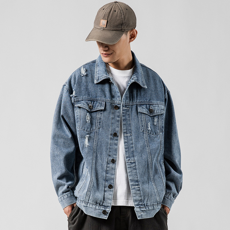 Title 3, Letter print ripped denim jacket