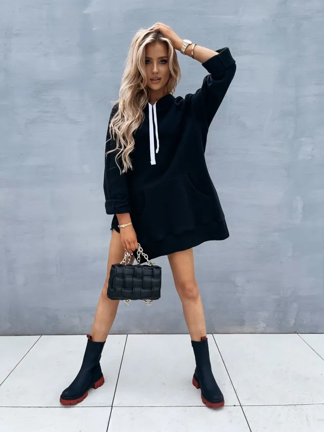Autumn Long Sleeved Solid Color Pullover Hooded Drawstring Sweater Women's Clothing Black - Shop at LoveMi