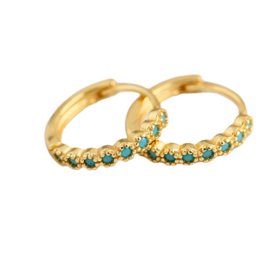 Italian Slightly Inlaid Blue Pine Zircon S925 Sterling Silver Round Ear Ring