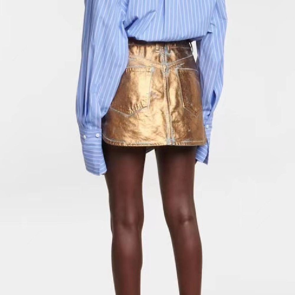 Gold Denim Skirt Painted Low Waist