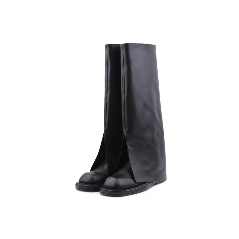 Round-toed Trousers Boots Fried Street But Knee - Tan