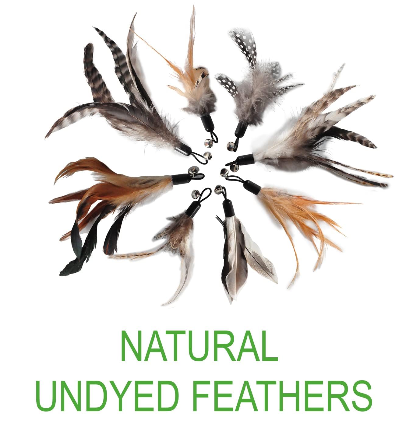 Juguetes para gatos: juguetes de plumas para gatos de interior, sin tintes químicos. Incluyen una varita para gatos y recambios de plumas naturales.