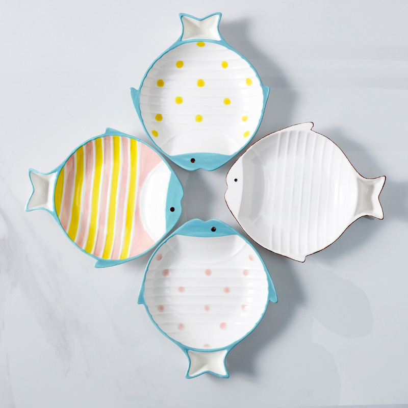 Title 3, Fish-shaped Ceramic Plate Cat Food Feeding Bowl