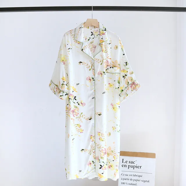 Cotton Sleeping Dress Cool Short Sleeves Big Rose Flower - Shop at LoveMi